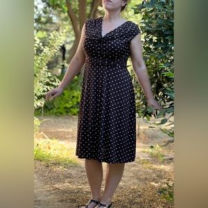 Siena Studio Retro / Vintage Style Polka Dot Cowl Neck Empire Dress